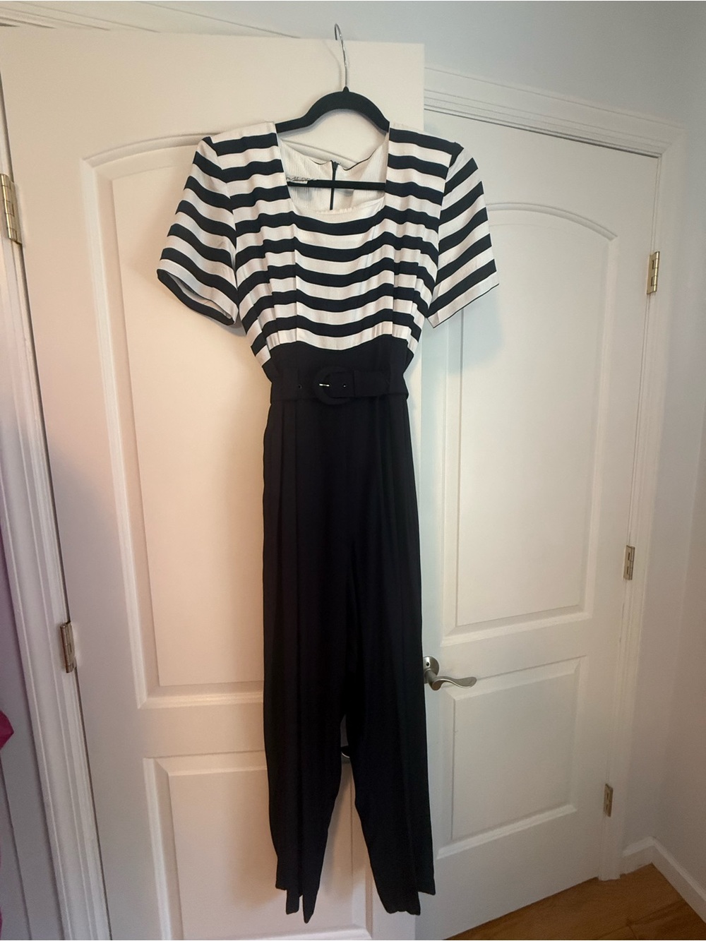 MENU Black and White Striped Belted Jumpsuit